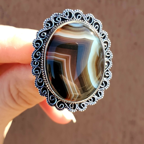 New Botswana Agate Antique Design 925 Silver Statement Ring. - Picture 2 of 15